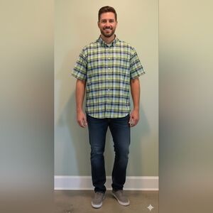 St. John's Bay Plaid Short Sleeve Button Down Shirt Easy Care XXL Men's